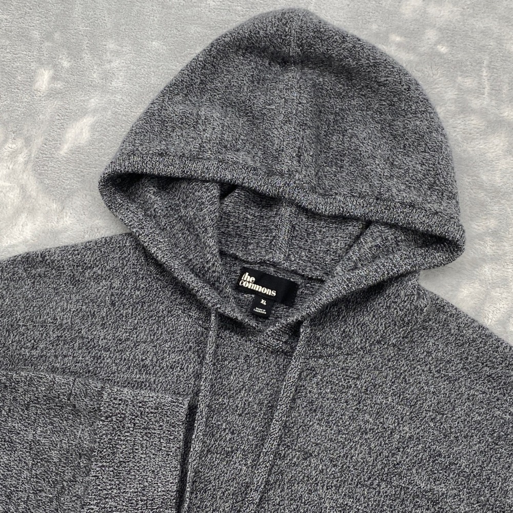 The Commons Sweater Hoodie Mens XL Charcoal Grey Merino Wool Knit Hoodie